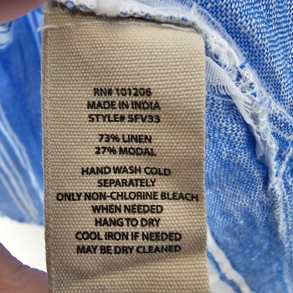 Soft Surrounding 1X Blue Striped Linen Blend Roll Tab Top Nautical Coastal Beach - Picture 5 of 6